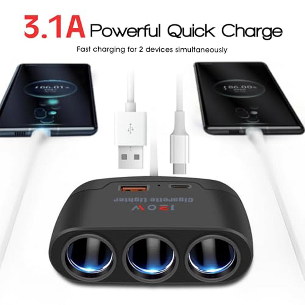 Multifunctional Car Charger, Car Charger,lighter, One-to-three With USB+PD Fast Charging Interface