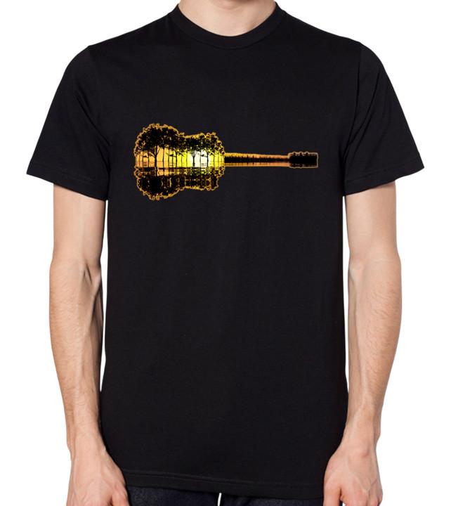 Guitar Nature Sunset T-Shirt Men Women Unisex Top S
