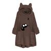 Women Fleece Embroidery Cat Ear Plus Size Hoodie Pocket Top Sweater Blouse
