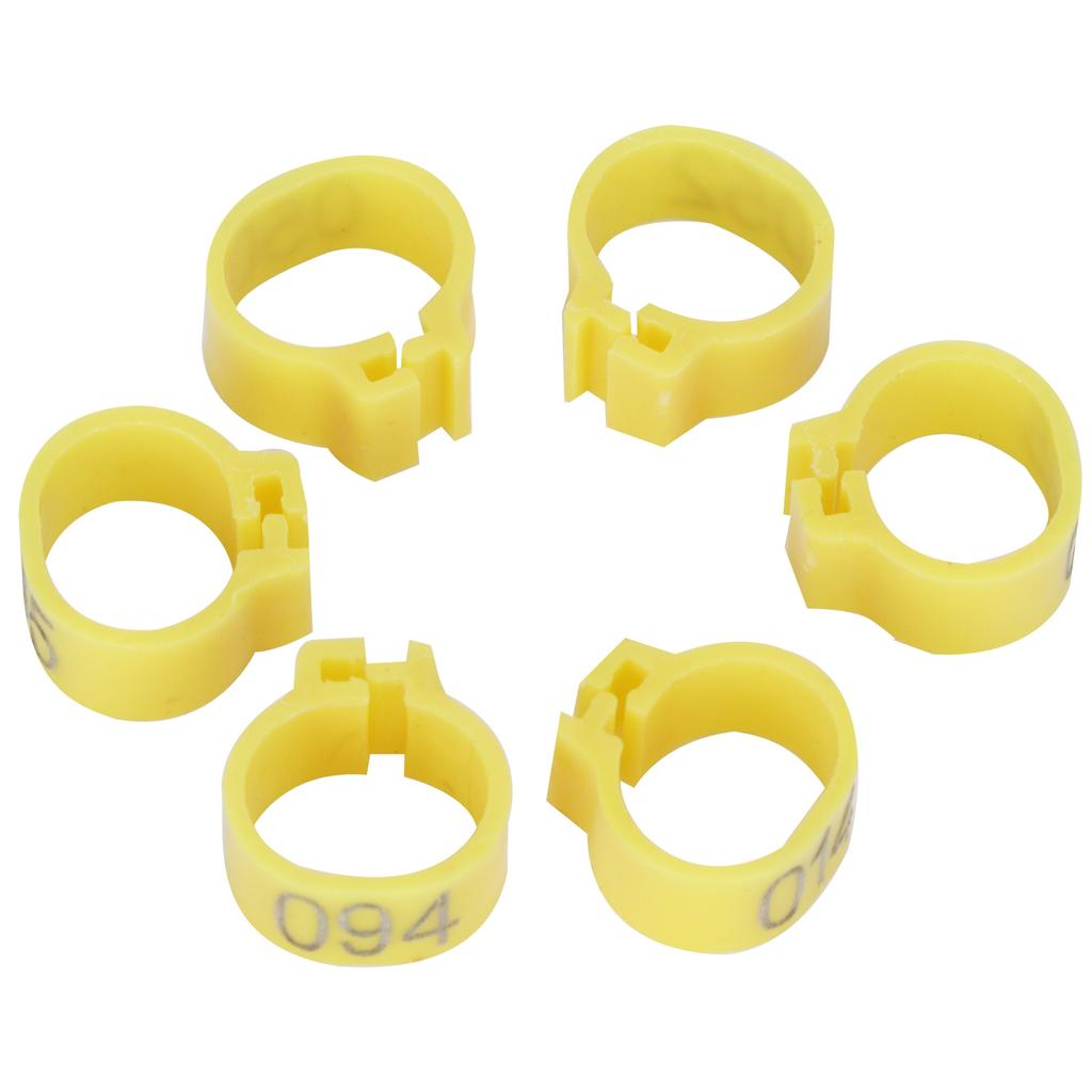 100Pcs Bird Foot Rings Bands 10mm 001-100 Numbered Pigeons Identify Clip Poultry SupplyYellow