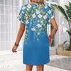 Kurzarm Damenkleid Lässige Kleider Mit Taschen V-Ausschnitt Urlaubs Boho Strand Sommerkleid