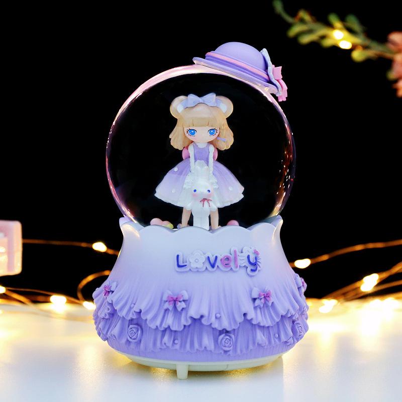 Iridescent Castle Snowfall Crystal Ball Music Box for Kids - Dreamy Fairy Tale Carriage.