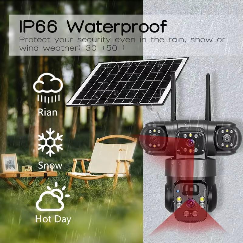 V380pro Solar Wireless HD 9MP 4G Home Camera with Three Lenses