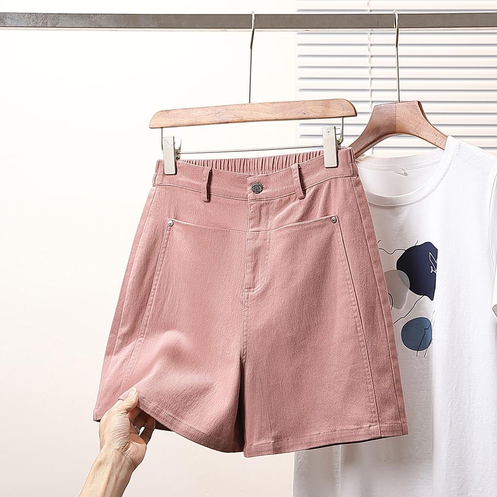 DIMANAF Plus Size 2025 Women Shorts Pants Summer Elastic Solid Loose Harem Jeans Short Basic High Waist Pants