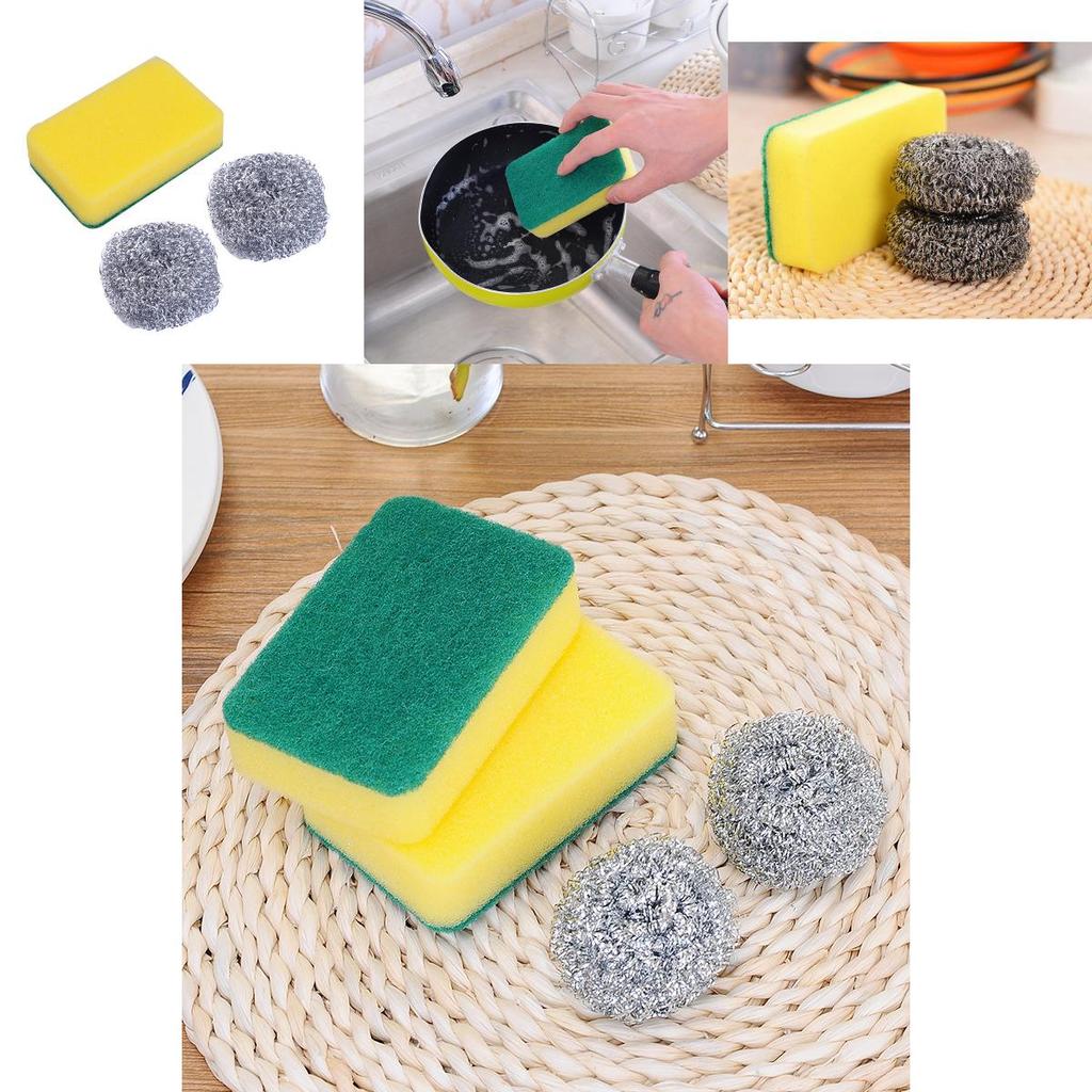Durable Scrubber Sponge And Steel Wool Set For Effective Cleaning Tasks