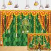 Indian Pooja Traditional Backdrop Diwali Ganpati Ganesh Marigold Puja Photography Background Green Banana Leaves Adult Religious Service Weeding