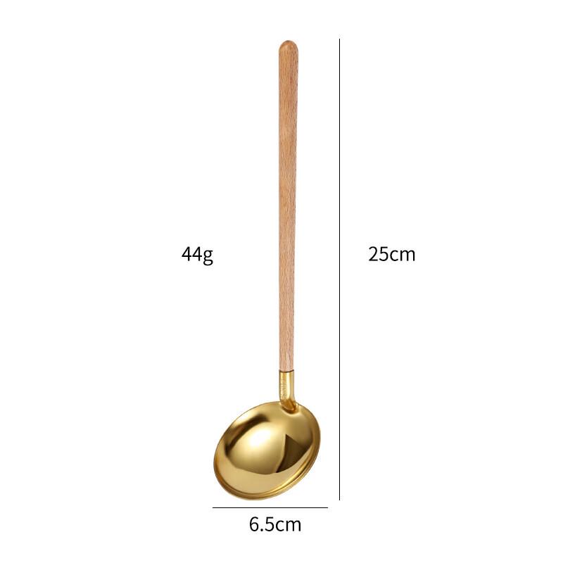 ZISIZ Beechwood Handle Stainless Steel Soup & Slotted Spoon Set