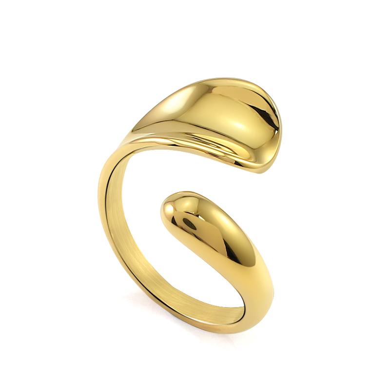 Women's Simple Stainless Steel Shiny Crooked Crisscrossed High Polish Geometric Punk Opening Ring Fashion Lady Jewelry