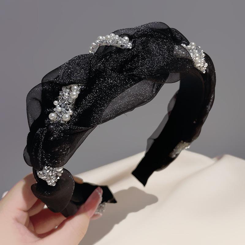 Korean Double Pearl  Headband Lace Braided Hairband Hair Hoop Bezel  Headbands For Women Girl Hair Accessories
