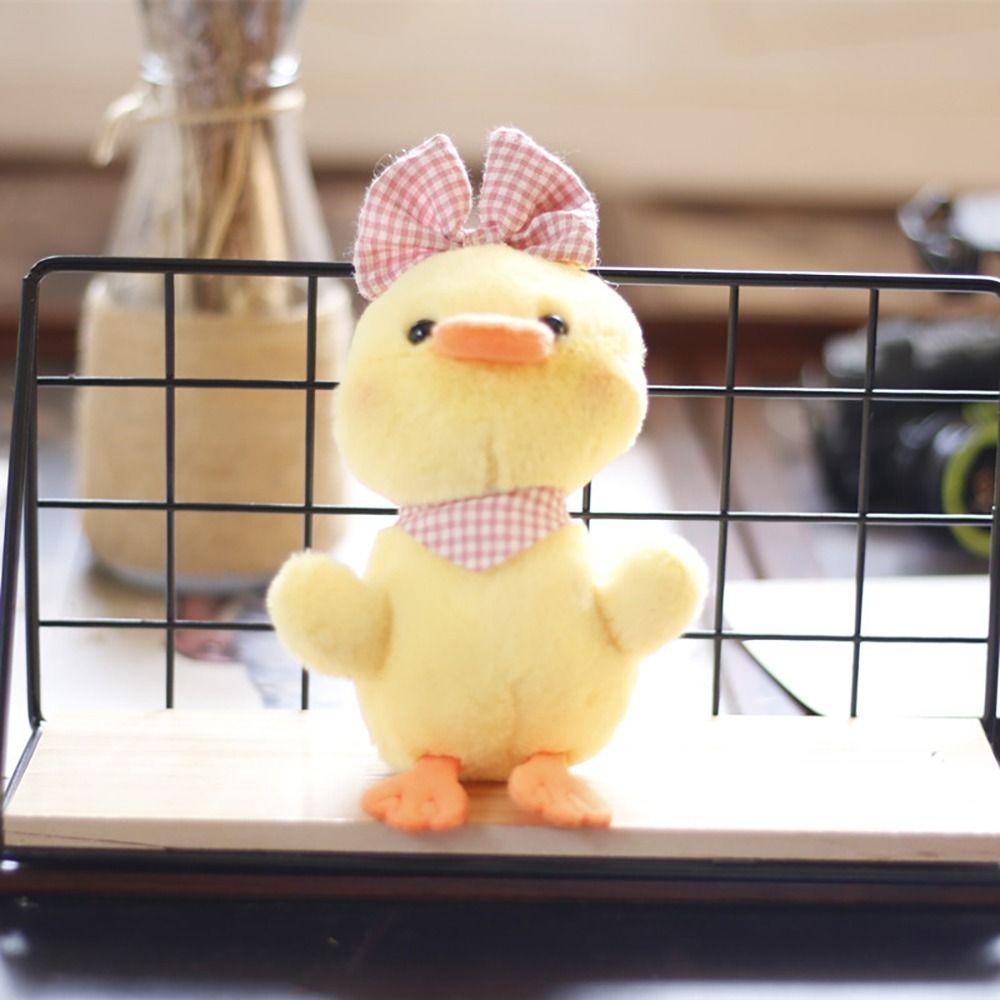 

Animals Duck Bag Pendant Soft Fluffty Animal Doll Kawaii School Bag Pendant yellow-pink scarf