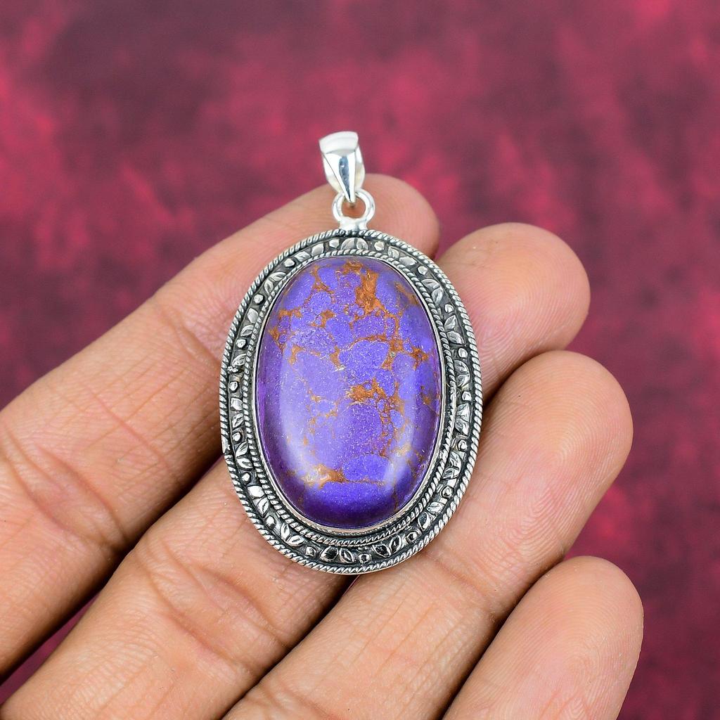 Purple Copper Turquoise Pendant, 925 Solid Sterling Silver Jewelry, Gemstone Pendant, Gift For Her Handmade Dainty Jewelry