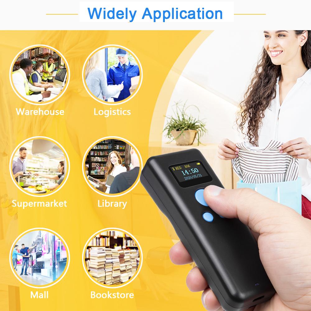 Taschen-Barcode-Scanner Handheld Mini Bluetooth Wireless 1D 2D Code-Scanner mit Display für Expressbote 2D QR-Leser PDF417
