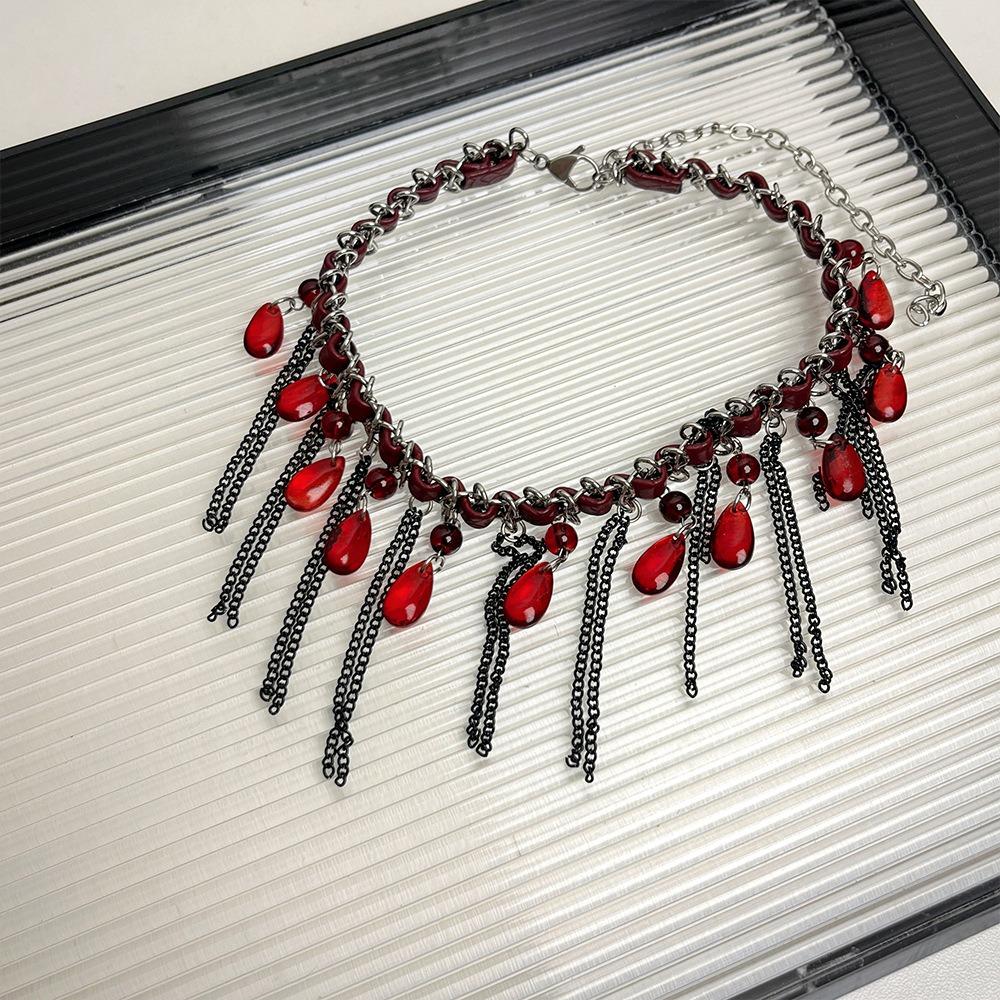 Vintage Tassel Beads Necklace Gothic Clavicle Chain Fashion Beaded Choker Girls