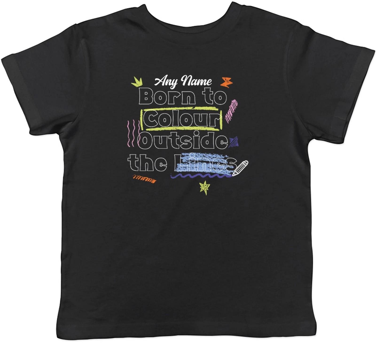 Personalised Born To Colour Ouside the Lines Kids T-Shirt Boys Girls Gift 100