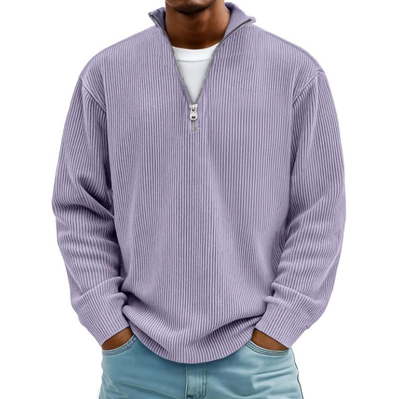 New pullover men's casual top stand-up collar zipper long-sleeved men's polo shirt solid color sports sweater