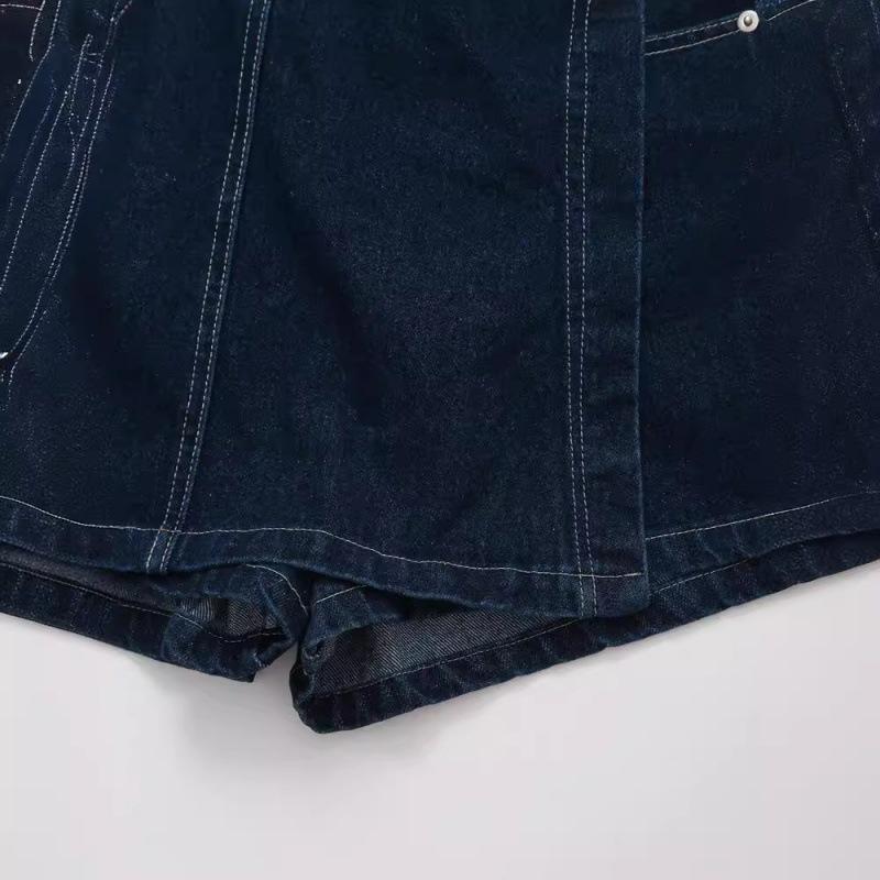 Dámský módní krátký slim střih s kapsou a límcem + asymetrická džínová sukně - sada 2 kusů