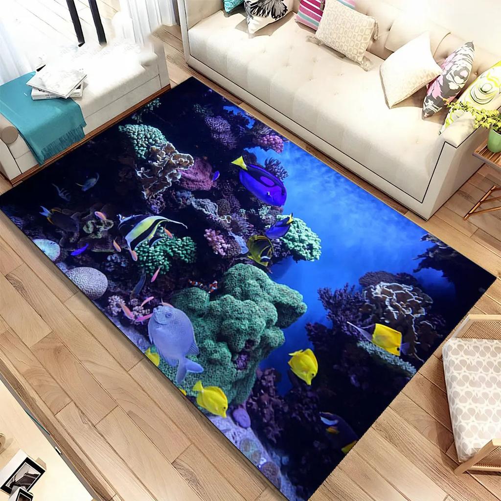 3D Meeresboden Unterwasserwelt Teppich Wohnzimmer Dekoration Schmutzabweisend Schlafzimmer Sofa Couchtisch Bereichsteppiche Waschbare Fußmatte