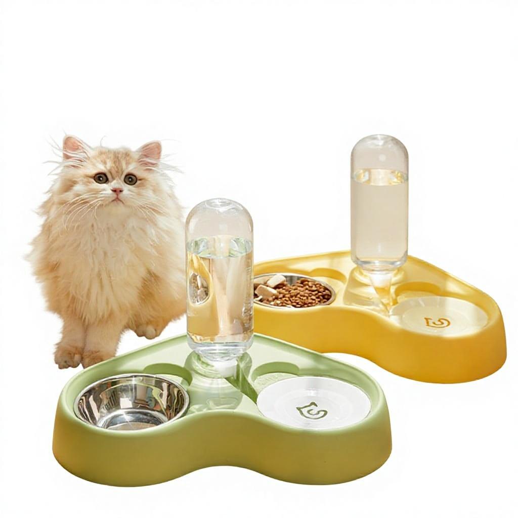 New Plastic Cat Feeder Water & Food All-in-One Dual-Function Pet Bowl Cross-Border