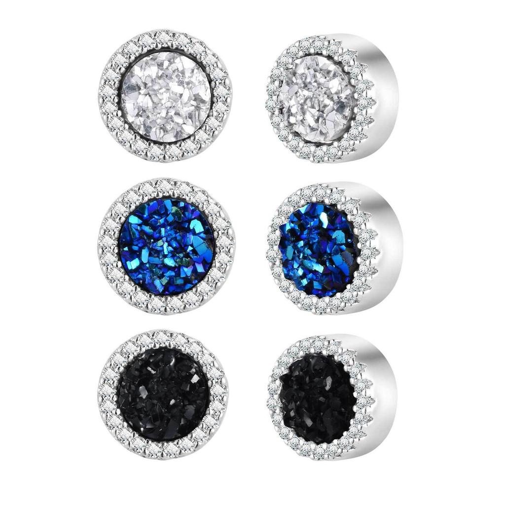 Magnetic Ear Clip for Men,Hip Hop Broken Rhinestone Round Ear Clip,Non Perforated Earring