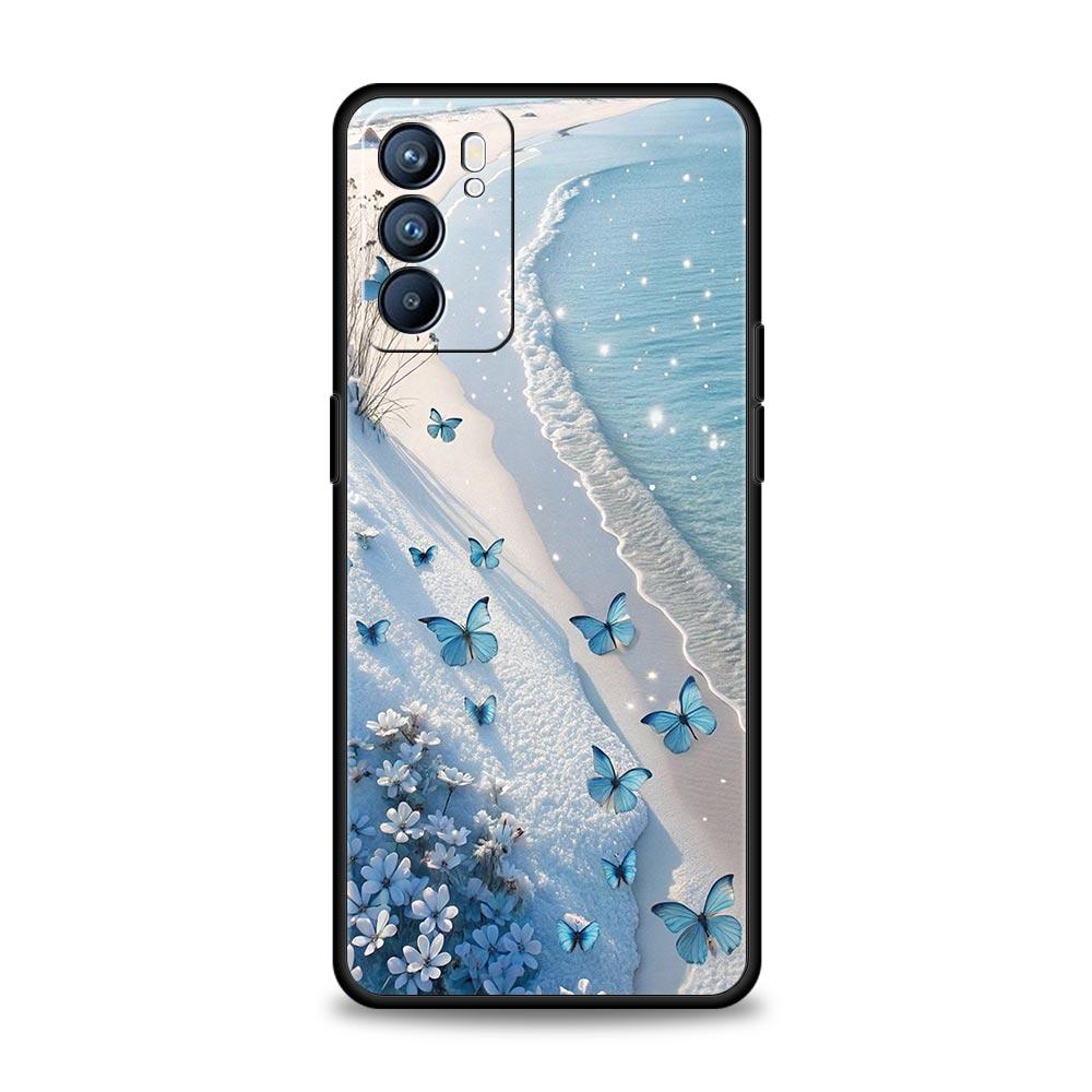 Handyhülle für Oppo Reno13 Reno12 Reno11 F Reno10 Pro A54 A53 A95 A76 A57 A98 A80 A79 5G A78 4G Hülle Blauer Schmetterling Meereswellen