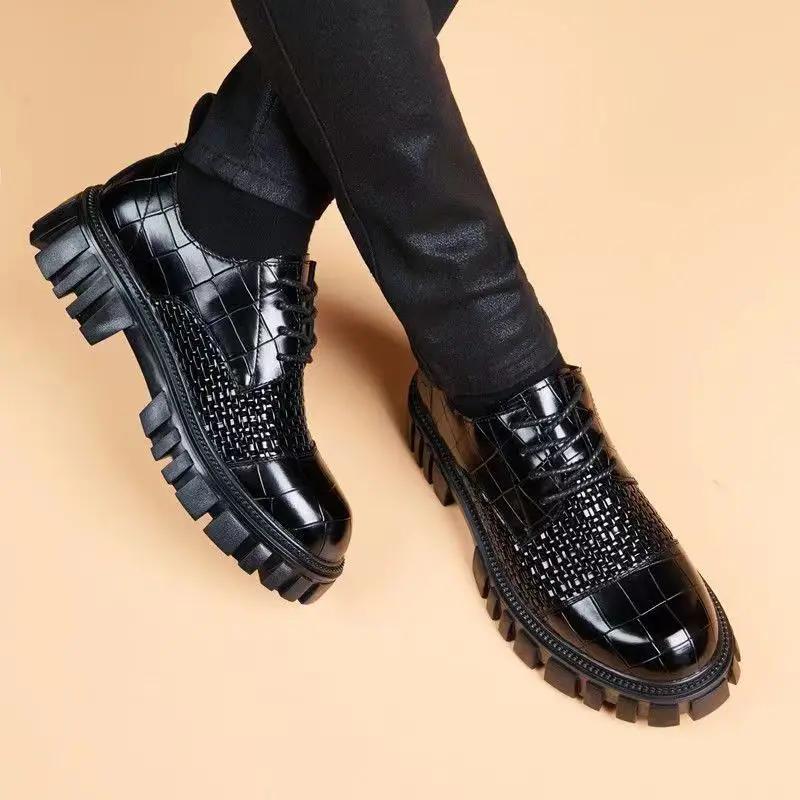 High Quality Fashion Round Toe Men's Leather Shoes Black Male Casual Shoe Social Pu Cowhide Classic Original Elegant Comfortable