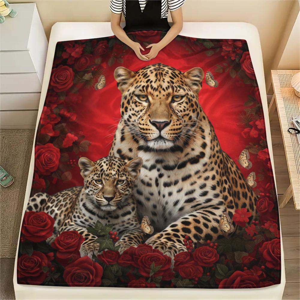 1PC Leopard Cat Print Flannel Blanket, High quality All Seasons, Home Decor, Warmth and Comfort, Perfect for Christmas Gifts