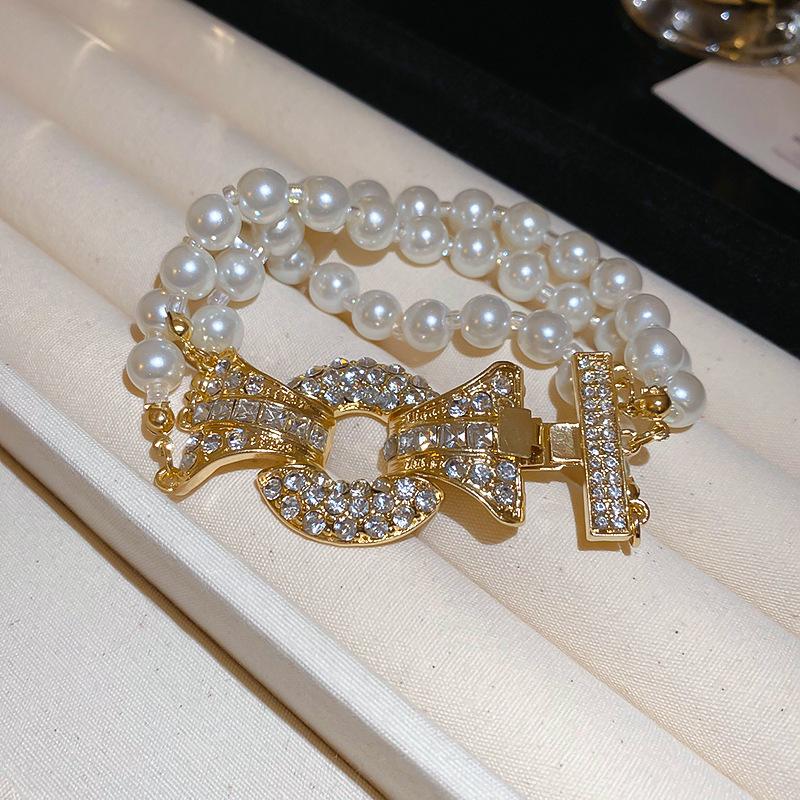 Brățară cu șnur cu perle și zirconiu roz cu strat dublu – Bijuterii de modă elegante și versatile