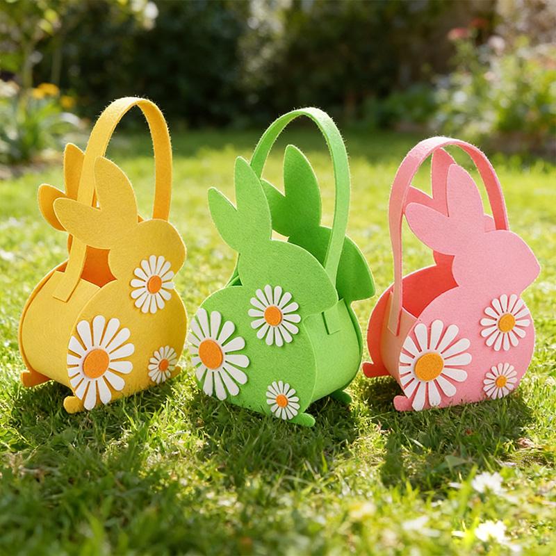 2026 Osterhase Korb, Weiche Filz Süßigkeiten Tragetasche & Geschenklagerung, Kinder Osterparty Dekoration & Eiersuche Spiel Requisiten Geschenktaschen