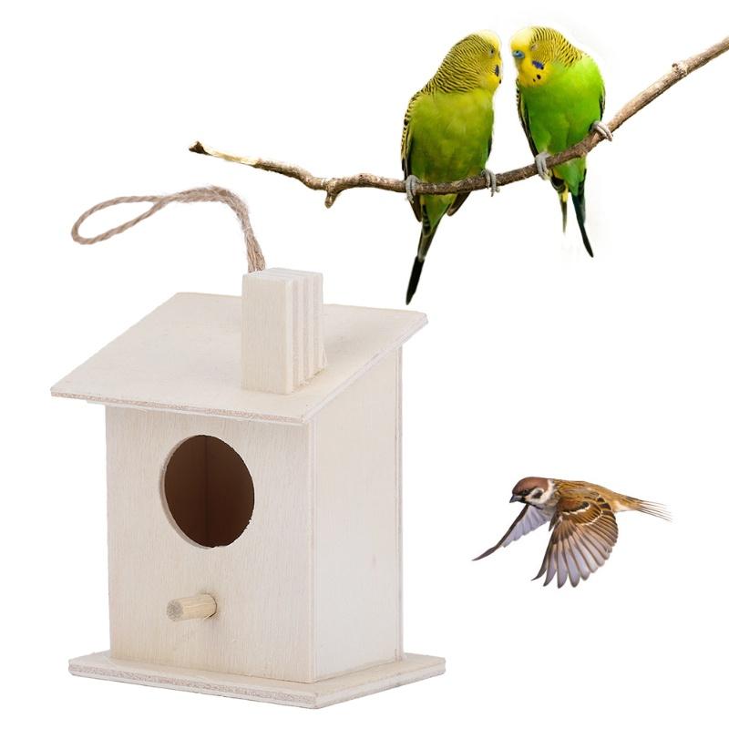 4Pcs Innovative Hanging Wooden Bird House Nests Ornament For Outdoor Garden Yard Decoration