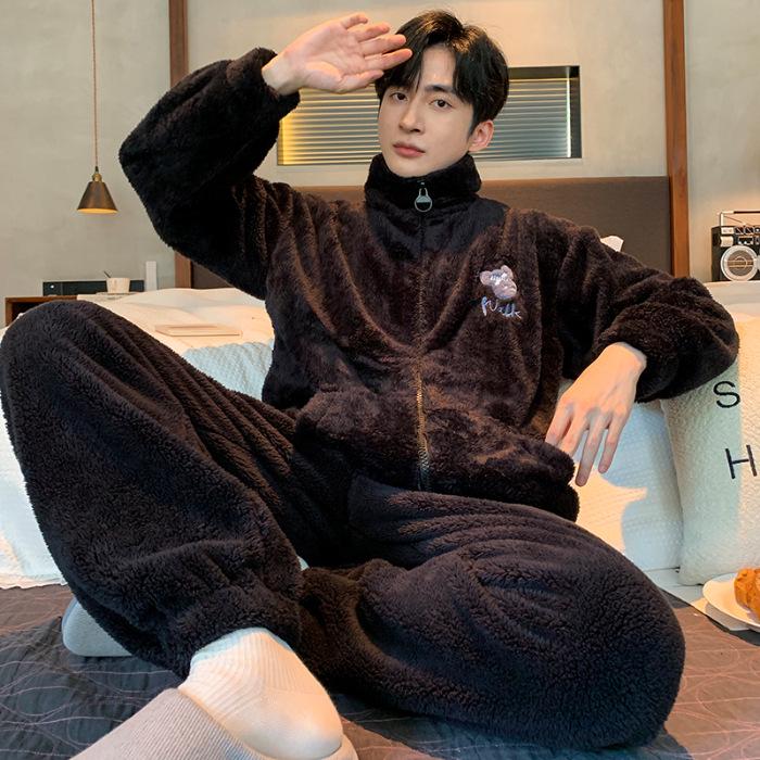 

2024 Мужской костюм из плюша на молнии осень/зима: Мягкий, теплый и универсальный коралловый флис для использования в помещении и на улице XXL