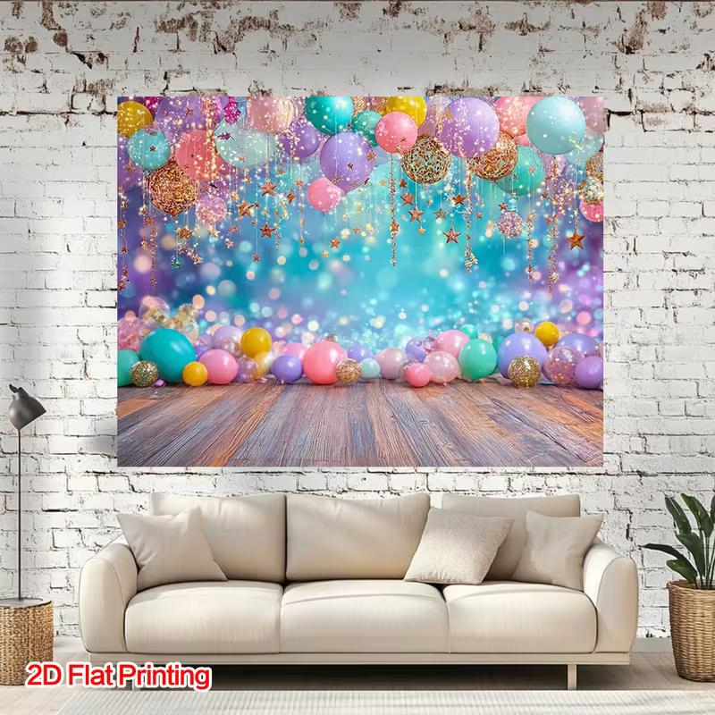 2D Garden Party Themed Birthday Photo Booth Backdrop with Balloons