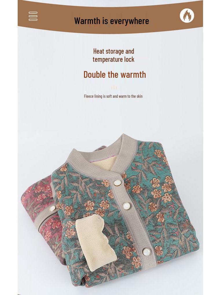 Knitted Sweater Coat for Middle-Aged & Elderly Women - Plush Velvet, Thick Winter Warmth for Grandma & Mom