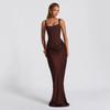 Women's Spring Slim Fishbone Strappy Long Dress - Solid Color Hip-Hugging Design