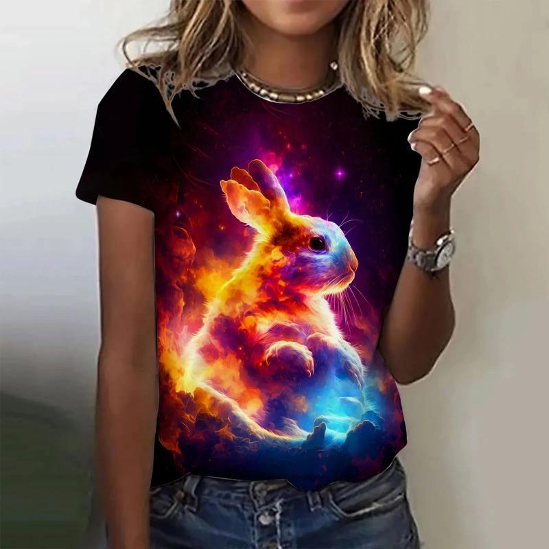 Summer Rabbit 3D Print Women T-shirts Streetwear Casual Fashion Y2k Short Sleeve T Shirt O-neck Tops Tees Clothing