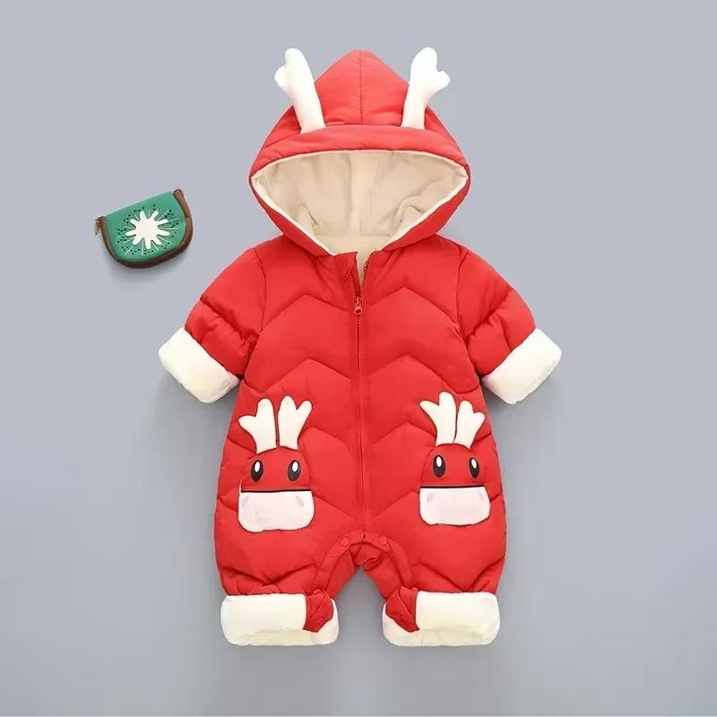 

Baby Winter Jumpsuit Toddler Boy Overalls Thicken Flannel Newborn Romper Infant Girl Cotton Clothes Kids Coat Bebes Outerwear 90 червоний