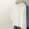 White cotton pocket lace embroidered splicing long-sleeved T-shirt women's loose crew neck top
