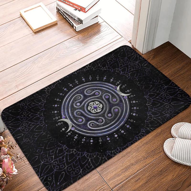 MysteriousTriple Moon Door Mat Non-Slip Kitchen Carpet Goddess Pentagram Design Pagan Rug for Bedroom Balcony Living Room Floor