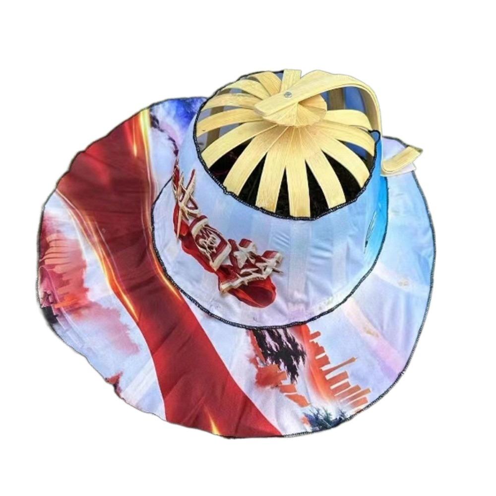 Floral Printed Fan Sun Hats Foldable Bamboo Sunscreen Cap Women Sunhat Folding Fan Hat  for Travel