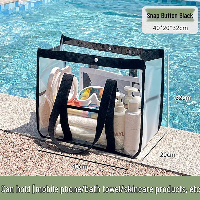 

Waterproof PVC Beach Bag - Large Capacity, Button Closure, Perfect for Toiletries & Swimming Essentials.