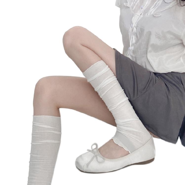 Womens Cute Ruffled Trim Stockings Leg Warmer Summer Sweet Over Calf Long Socks 1 белый