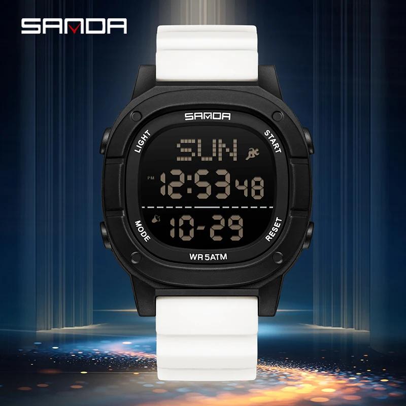 SANDA 9078 Top New Men's Electronic Watch Alarm Clock Timer Calendar Shock Resistant Sports and Leisure LED Digital Wristwatch