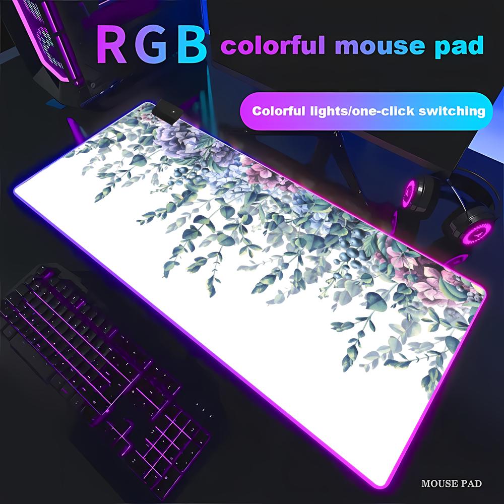 

Aesthetics Plant Mouse Pad Flowers Green Leaves RGB Gaming Pad HD Gamer Large LED Light XXL MousePads PC Computer pad Non-slip RGB600x300x3mm