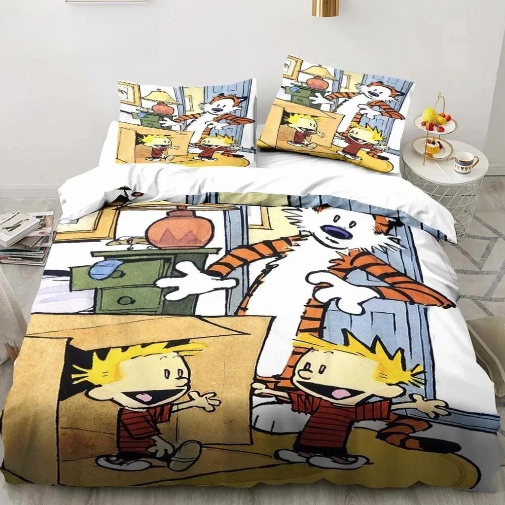 Cartoon Bedding Set C-Calvin&Hobbes 3D Printed Duvet Cover Set Soft Single Twin Double Queen King Size for Kids Child Gift Comic