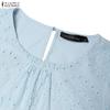 ZANZEA Women Casual Round Neck Lace Crochet Patchwork Summer Half Sleeve Dress