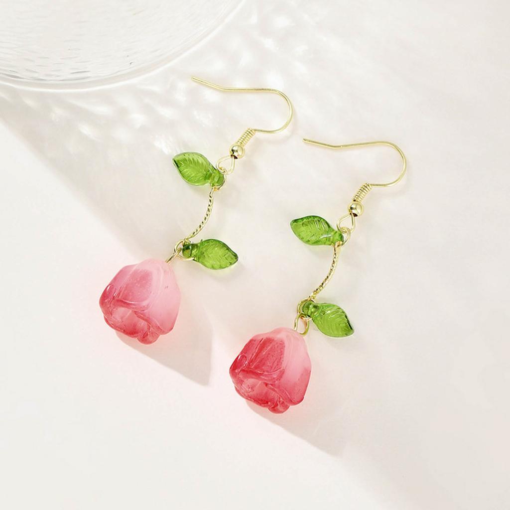 Elegant Tulips Leaf Earrings Delicate Floral Drop Earrings Charming Ear Jewelry Flower Pendant Earrings for Daily Party