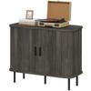 Mid-Century Modern Sideboard Storage Cabinet with Slatted Tambour Sliding Doors, Kitchen Cabinet with Steel Legs, Grey