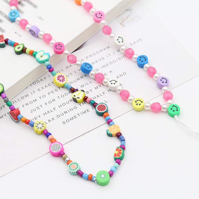 Mobile Phone Chain Beaded Colorful Cartoon Fruit Smiling Face Soft Pottery Letter Beaded To Prevent Mobile Phone from Hanging Chain.