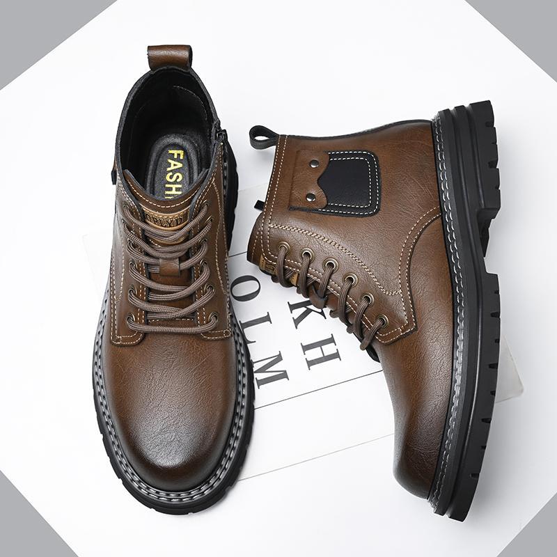 

Високоякісні шкіряні чоловічі черевики Модні черевики на товстій підошві, вуличні черевики на шнурівці для ходьби, ділові, зручні, повсякденні, зимові черевики 43