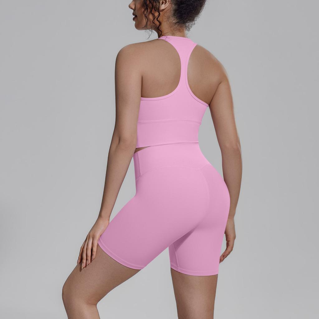 Solid Color Double-sided Brocade Back Tight Breathable Yoga Suit Training Sports Running Fitness Two-piece Set Women