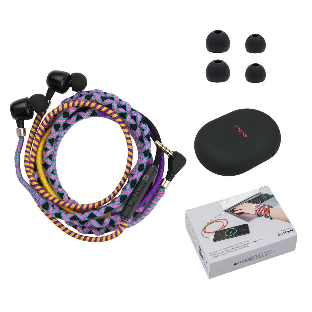 URIZONS Colorful Nylon Braided Wired 3.5mm In-Ear Earphones - The Earphones Can Be Worn On the Hand with a Wired Winder, and the Anti-lost Bracelet
